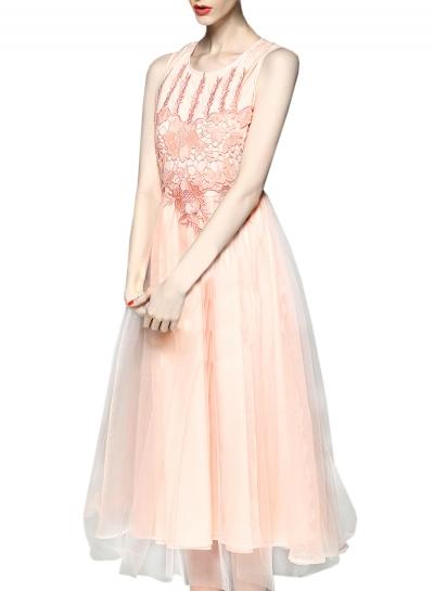 Oasap Women's Floral Lace Embroidery Sleeveless Round Neck Dress