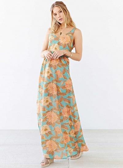 Oasap V Neck Floral Print Sleeveless Backless Dress