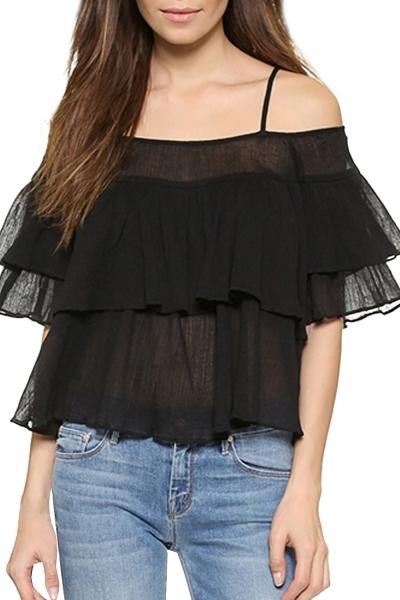 Oasap Women's Spaghetti Strap Ruffle Flounce Top