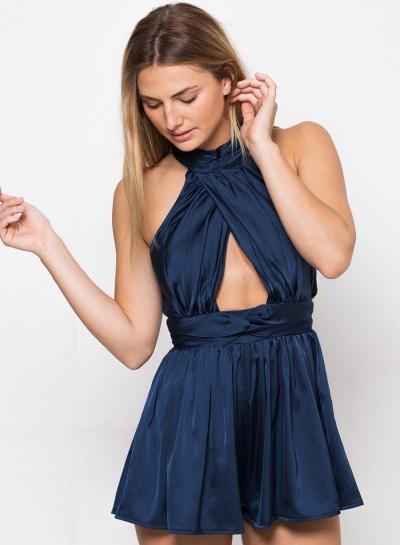 Oasap Halter Cut Out Loose Fit Solid Romper