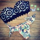 Oasap High Waist Print Floral Lace Bikini Set