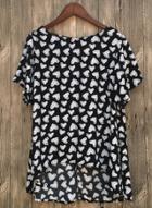 Oasap Fashion Short Sleeve Heart Printed High Low Blouse