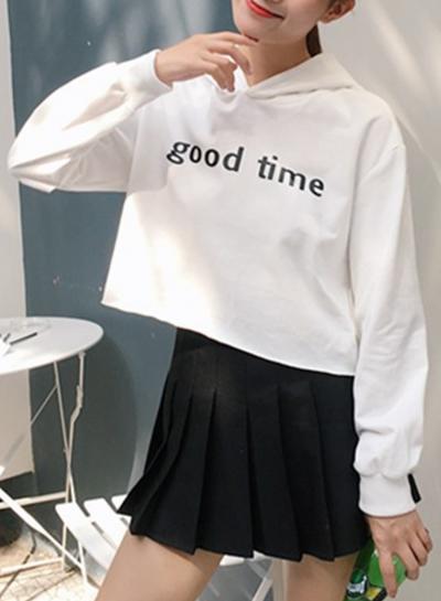 Oasap Fashion Letter Printed Cropped Pullover Hoodie