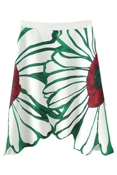 Oasap Irregular Hemline Floral White Midi Skirt
