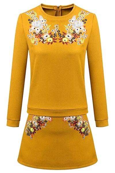 Oasap 2pcs Graphic Sweatshirt Yellow Skirt Set With Embroidery
