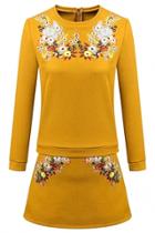 Oasap 2pcs Graphic Sweatshirt Yellow Skirt Set With Embroidery