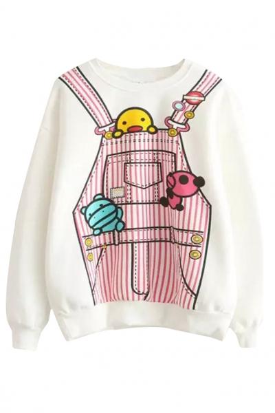 Oasap Cute Cartoon Overalls Pattern Pullover Sweatshirt