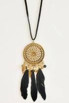 Oasap Feather Embellished Medal Shaped Pendant Necklace