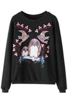 Oasap Black Embroidery French Terry Sweatshirt