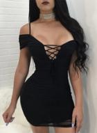 Oasap Off Shoulder Lace-up Ruched Bodycon Dress