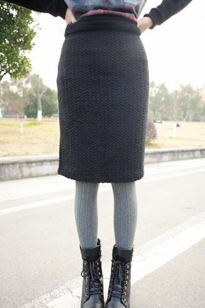 Oasap Black Medium Knitted Skirt With Fork Detail
