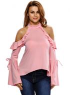Oasap Cold Shoulder Ruffle Flare Sleeve Top