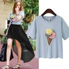Oasap Plus Size Ice Cream Sequin Embroidery Tee Shirt