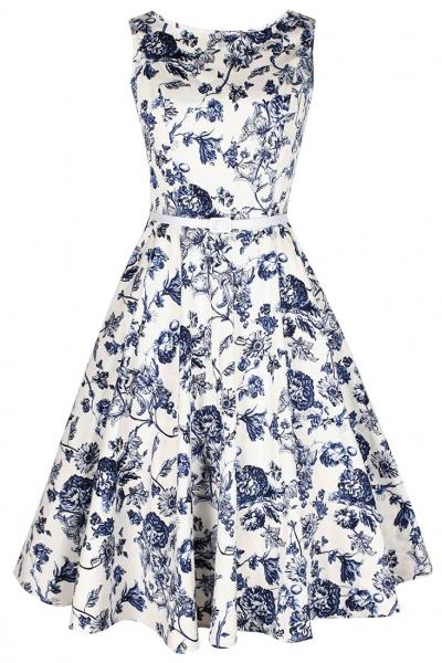 Oasap Demure Floral Boat Neck Skater Dress