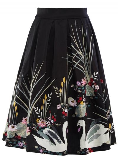 Oasap Botanical Print A-line Pleated Dress