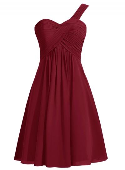 Oasap One Shoulder Solid Chiffon Short Cocktail Dress