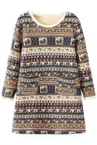 Oasap Vintage Tribal Print Brown Quilting Long Sweatshirt