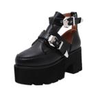 Oasap Vintage Platform Round Toe Buckle Strap Block Heels Shoes
