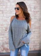 Oasap Round Neck Long Sleeve Off Shoulder Solid Color Pullover Sweater