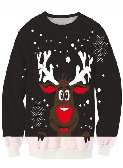 Oasap Elk Print Round Neck Pullover Christmas Sweatshirt