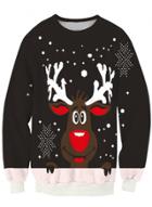 Oasap Elk Print Round Neck Pullover Christmas Sweatshirt