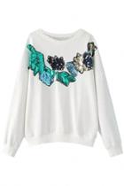 Oasap Sweat Plant Sequin Pullover Sweatshirt