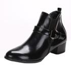 Oasap Buckle Strap Solid Color Pointed Toe Ankle Boots