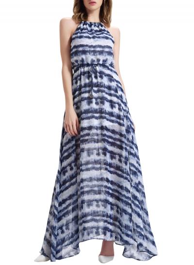 Oasap Women's Halter High Slit Tie Dye Chiffon Maxi Dress
