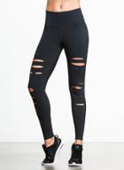 Oasap Solid High Waist Ripped Skinny Sports Leggings