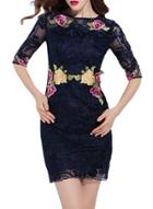 Oasap Women's Chic Floral Lace Embroidery Graphic Bodycon Dress