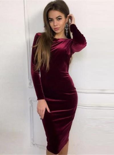 Oasap Fashion Long Sleeve Bodycon Velvet Party Dress