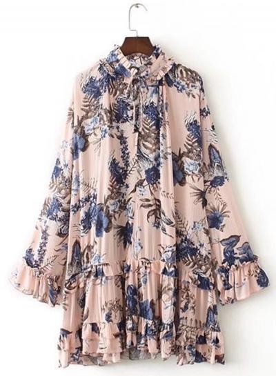 Oasap Floral Print Ruffle Hem Button Down Mini Dress
