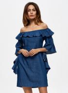 Oasap Solid Flounce Panel Half Sleeve Dress