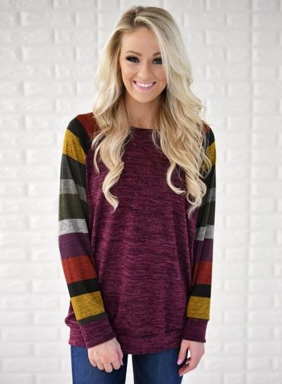 Oasap Striped Color Block Loose Fit Tee