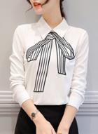 Oasap Long Sleeve Bow Pattern Pullover Blouse