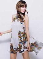 Oasap Casual Sleeveless Floral Loose Fit High Low Dress