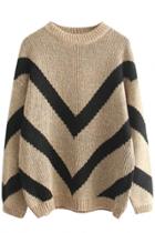 Oasap Preppy Style Chevron Print Ribbed Trim Knit Sweater