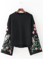 Oasap Fashion Floral Embroidered Long Sleeve Sweatshirt