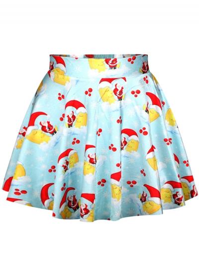 Oasap Santa And Moon Print Christmas Mini Tutu Skirt