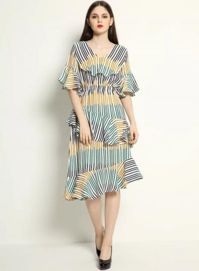 Oasap V Neck Flounce Sleeve Maxi Dress