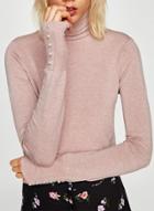 Oasap High Neck Long Sleeve Pearls Slim Fit Sweater