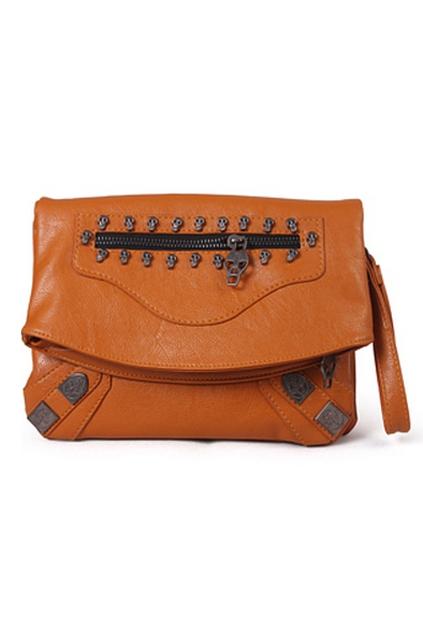 Oasap Skull Embellished Zipped Shoulder Bag