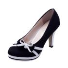 Oasap High Heels Color Block Round Toe Bow Pumps