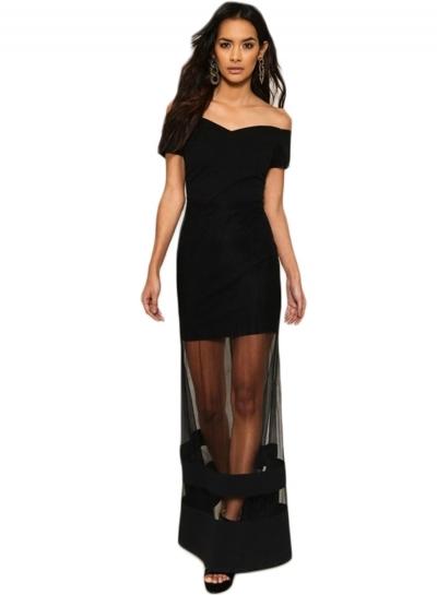 Oasap Black Mesh Panel Off Shoulder Dress