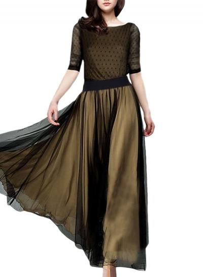 Oasap Summner Polka Dot Half Sleeve Maxi Prom Dress