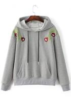 Oasap Fashion Floral Embroidery Pullover Hoodie With Pocket