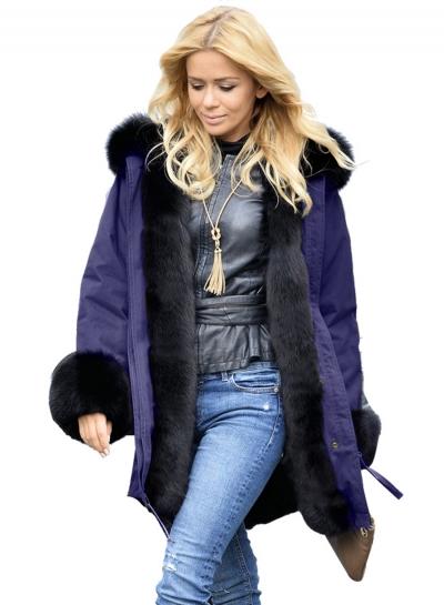 Oasap Long Sleeve Faux Fur Trim Plus Size Coat