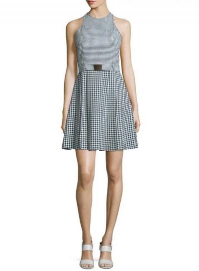 Oasap Sleeveless Plaid Swing Dress With Belt