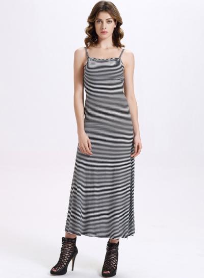 Oasap Spaghetti Strap Striped Backless Maxi Dresses