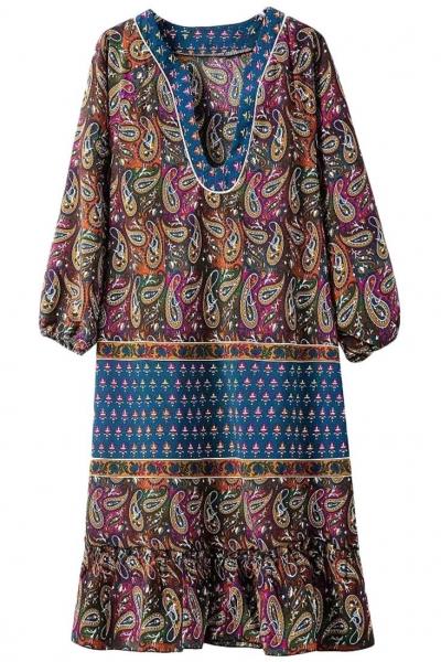 Oasap Paisley Print Plunging Neck Dress
